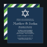 Twin Bar Mitzvah Einladung - Modern<br><div class="desc">Navy und Kalkgrün Twin Bar und Bat Mitzvah Einladung mit einem kühnen hellen Stern von David, die einen wunderbaren Brennpunkt für diese zeitgenössische Einladung schafft. Auf der Rückseite sind blaue, weiße und limiengrüne Streifen zu sehen. Passen Sie diese Einladung online an, um Ihren Bedürfnissen für die kommende Zeremonie Ihres Jungen...</div>
