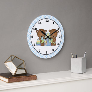 Twin Bears Baby's Room Wanduhr