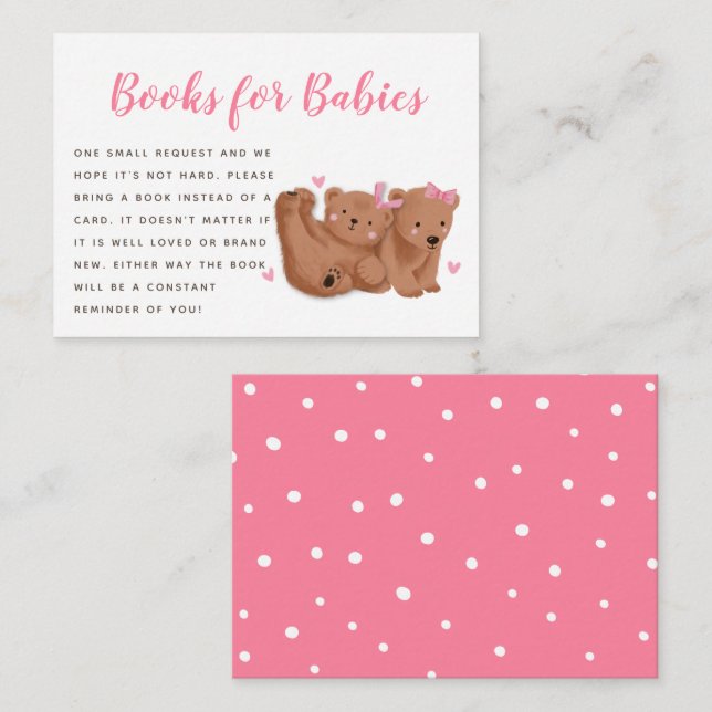 Twin Bears Theme Girls Babydusche Anfrage Begleitkarte (Vorne/Hinten)