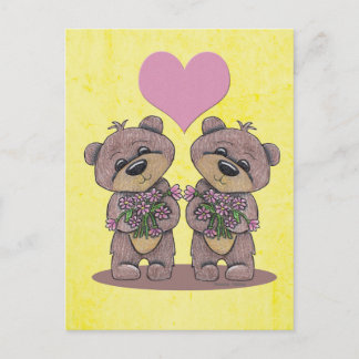 Twin Bears with Heart Postcard Postkarte
