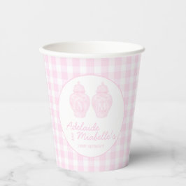 Twin Birthday Ginger Jars Coquette Pink Gingham Pappbecher