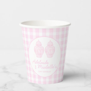 Twin Birthday Ginger Jars Coquette Pink Gingham Pappbecher