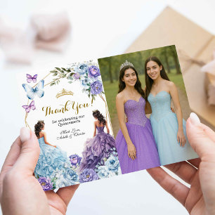 Twin Blue und Lila Rose Princesses Quinceañera Begleitkarte