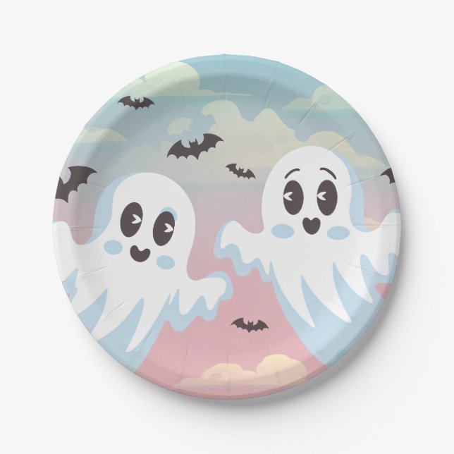 Twin Boos Halloween-Kinderdusche Pappteller (Vorderseite)