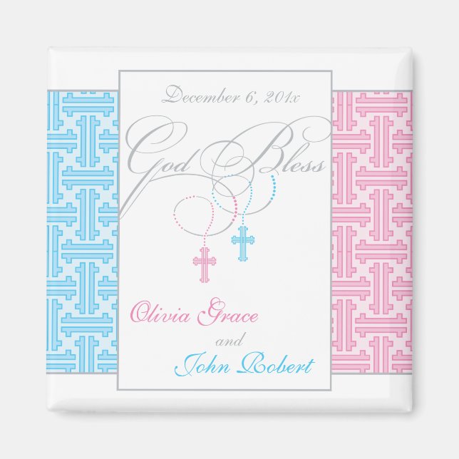 Twin Boy and Girl Baptism Faveur - Magnet (Devant)