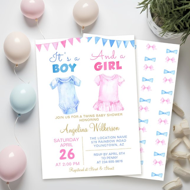 Twin Boy and Girl Pink Blue Baby Dusche Einladung (Von Creator hochgeladen)