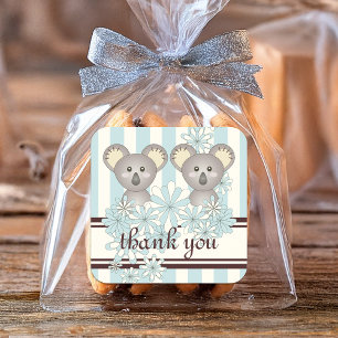 Twin Boy Baby Dusche / Birthday Koala Vielen Dank Quadratischer Aufkleber