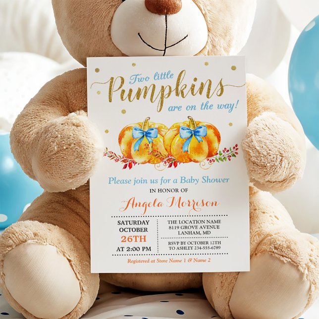 Twin Boy Baby Dusche zwei kleine Pumpkins blau Einladung (Von Creator hochgeladen)