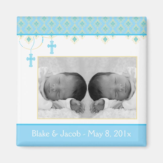 Twin Boy Baptême / Faveur du baptême - Magnet phot (Devant)