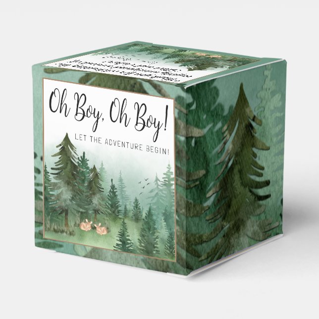 Twin Boy Deer Woodland Baby Dusche Geschenkschachtel (Rückseite)