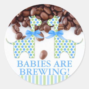 Twin Boy Giraffes Babies Brauen Babydusche Runder Aufkleber