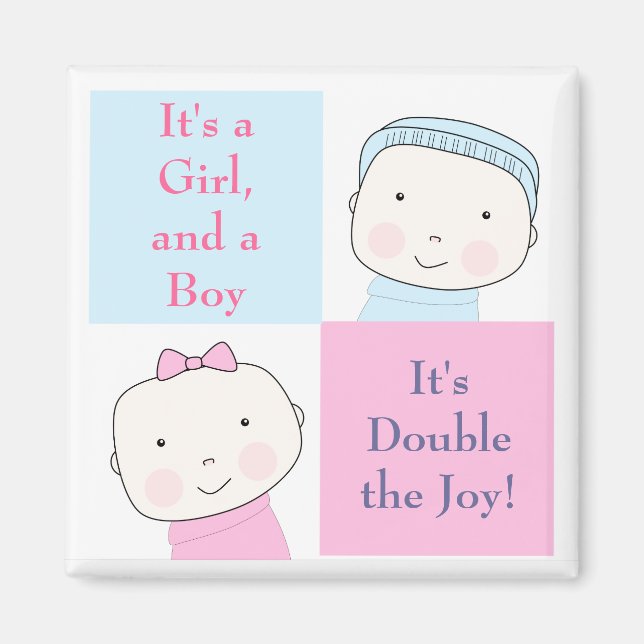 Twin Boy Girl Blue Rose Baby Magnet (Devant)