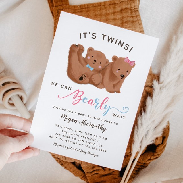 Twin Boy Girl Cub Bear Baby Dusche Einladung (Von Creator hochgeladen)
