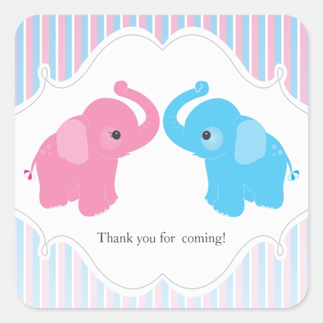 Twin Boy & Girl Elephant Baby Shower Sticker (Vorderseite)