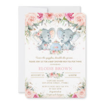 Twin Boy Girl Elephant Pink Floral Tee Babydusche