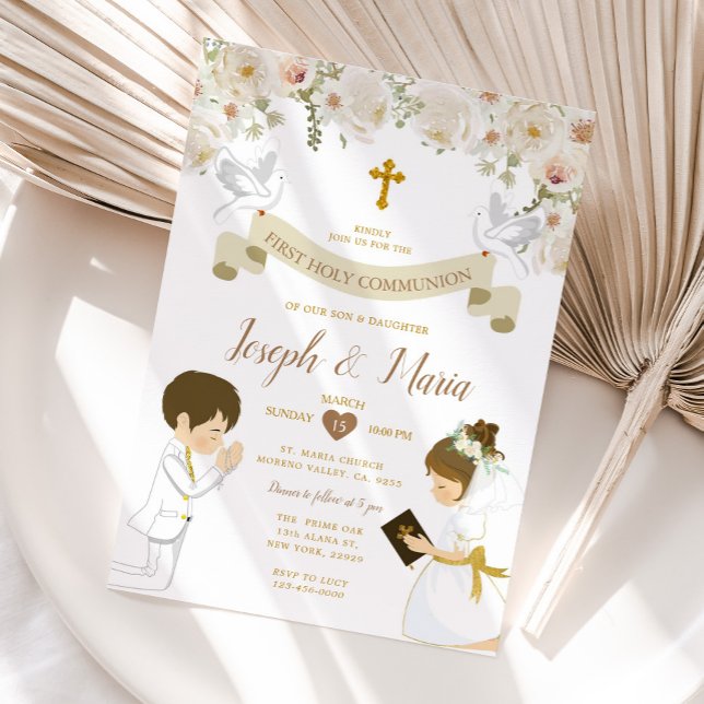 TWIN Boy Girl Gebet Erste heilige Kommunion Floral Einladung (Von Creator hochgeladen)