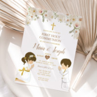 TWIN Boy Girl Gebet Erste heilige Kommunion Floral
