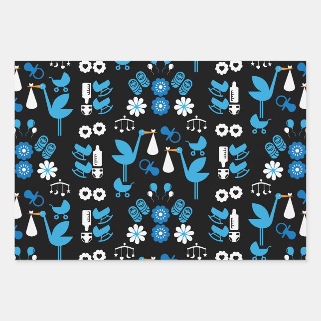Twin Boy Stalk Delivery Blue Geschenkpapier Set (Vorderseite)