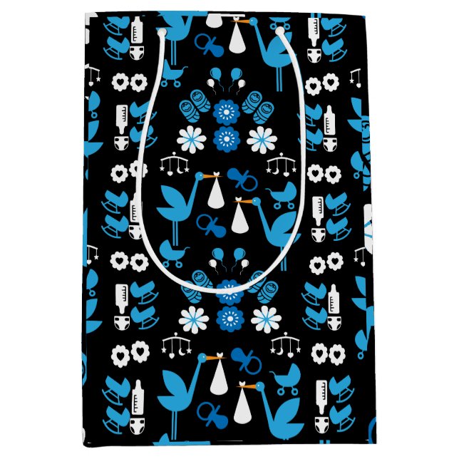 Twin Boy Stalk Delivery Blue Mittlere Geschenktüte (Vorderseite)
