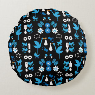 Twin Boy Stalk Delivery Blue Rundes Kissen