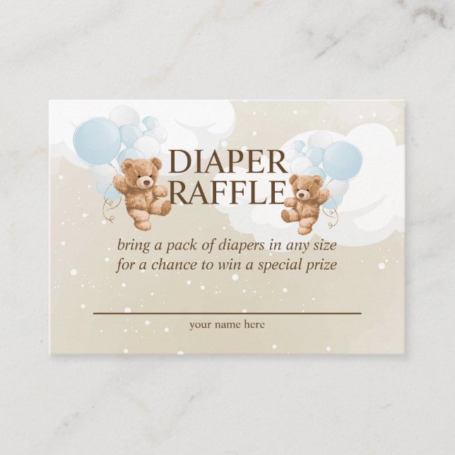 Twin Boy Teddy Bear Diaper Raffekarte Begleitkarte (Vorderseite)