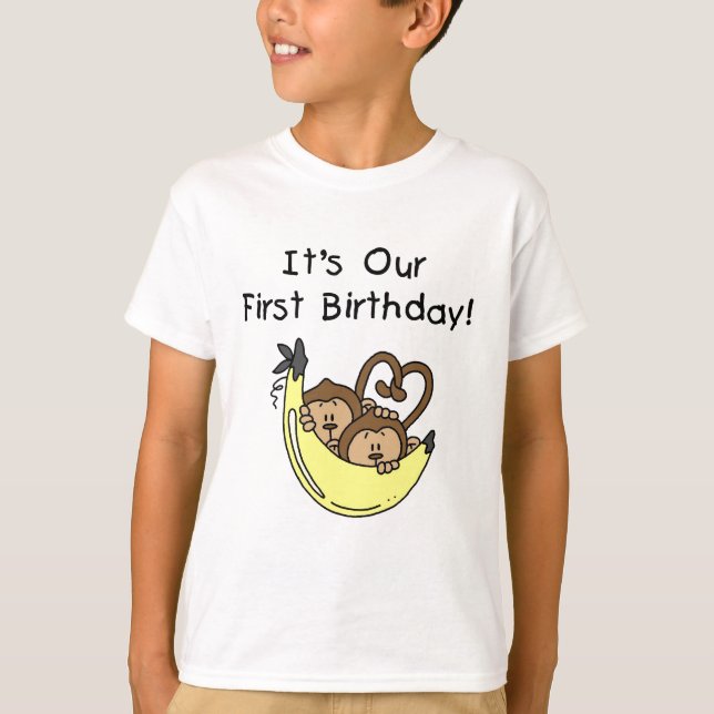Twin Boys 1st Birthday Monkey Tshirts et cadeaux (Devant)