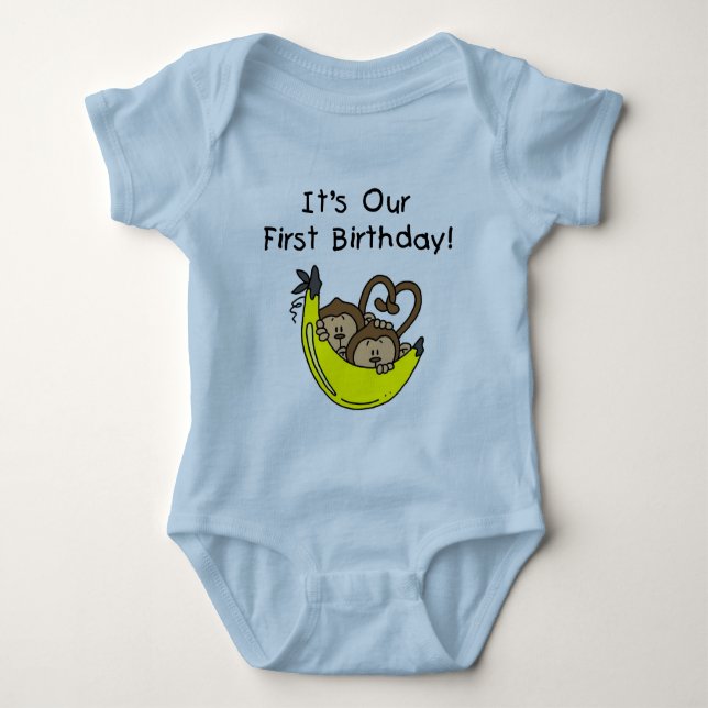 Twin Boys 1st Birthday Monkey Tshirts et cadeaux (Devant)