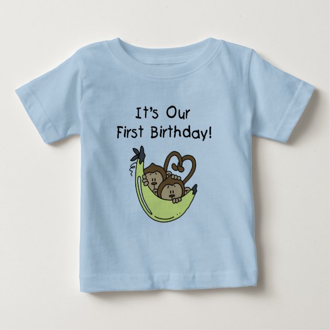 Twin Boys 1st Birthday Monkey Tshirts et cadeaux (Devant)