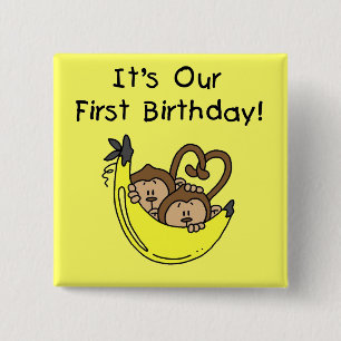 Twin Boys 1st Birthday Monkey Tshirts und Geschenk Button