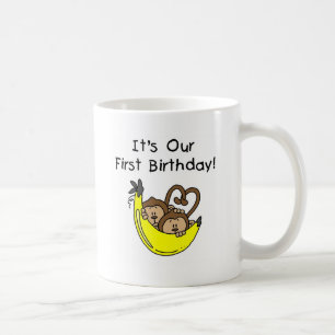 Twin Boys 1st Birthday Monkey Tshirts und Geschenk Kaffeetasse