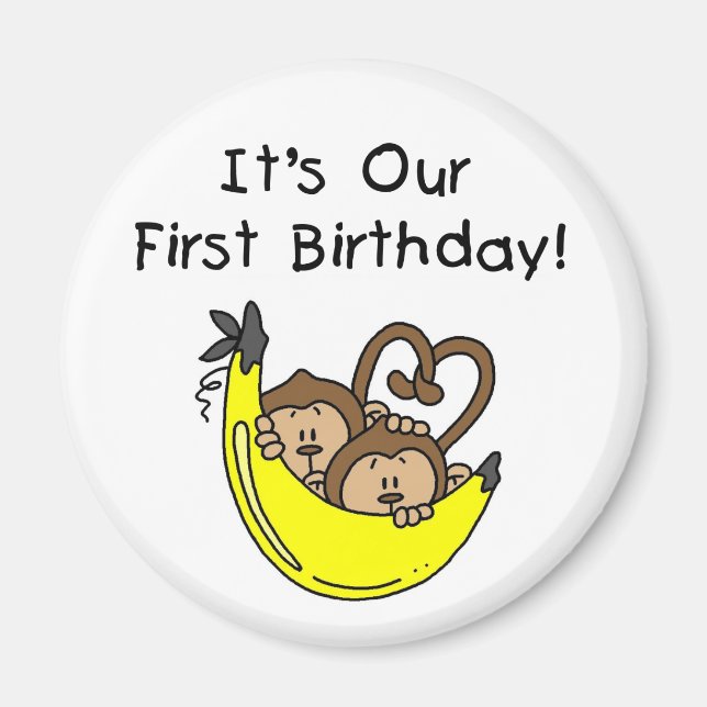 Twin Boys 1st Birthday Monkey Tshirts und Geschenk Magnet (Vorne)