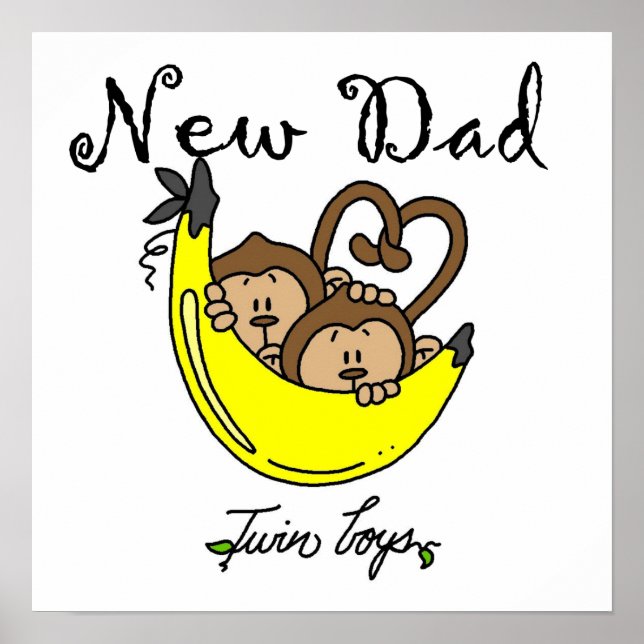 Twin Boys Affen New Dad Geschenke Poster (Vorne)