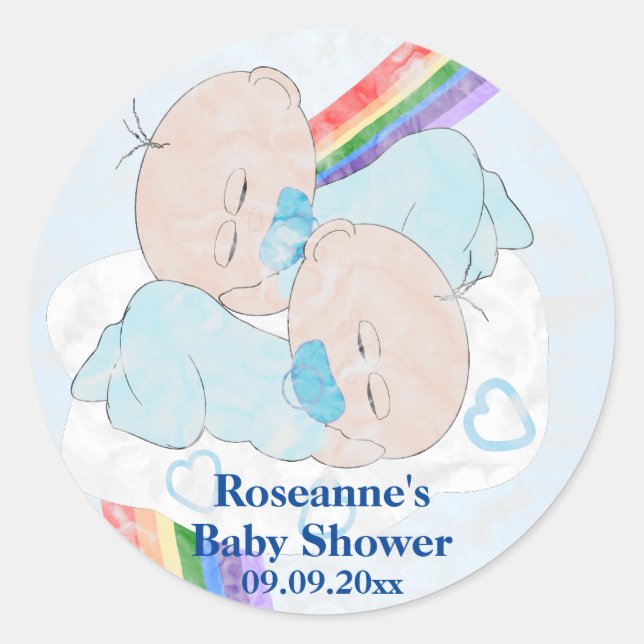 Twin Boys Baby Dusche Runder Aufkleber (Vorderseite)