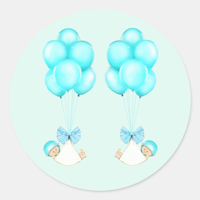 Twin Boys Baby Dusche Runder Aufkleber (Vorderseite)