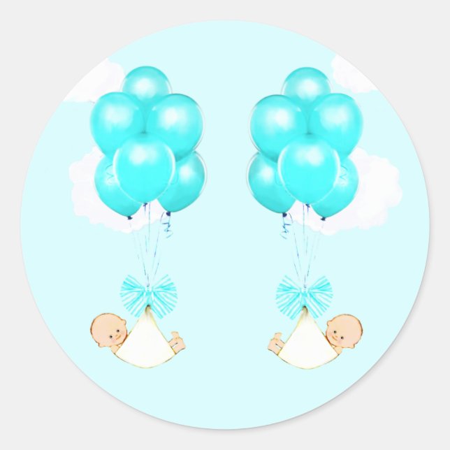 Twin Boys Baby Dusche Runder Aufkleber (Vorderseite)