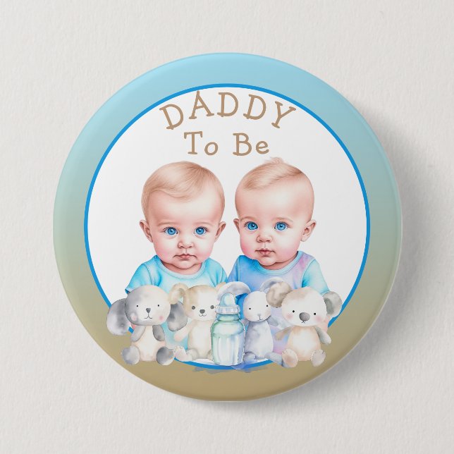 Twin Boy's Baby Shower Daddy zu sein Button (Vorderseite)