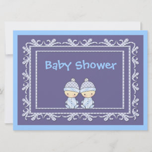 Twin Boys Baby shower Invitation bleu