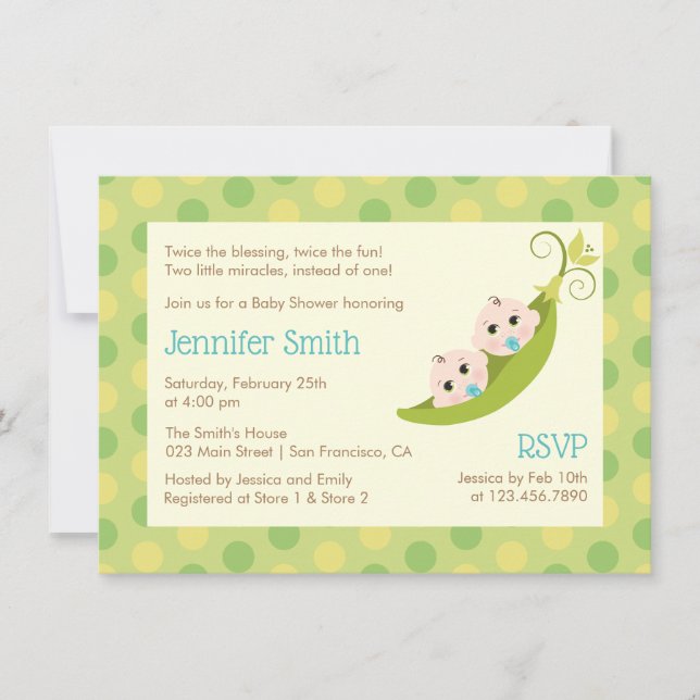 Twin Boys Baby shower Invitation Deux Pois Dans Un (Devant)