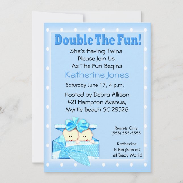 Twin Boys Baby Shower Invitations (Devant)
