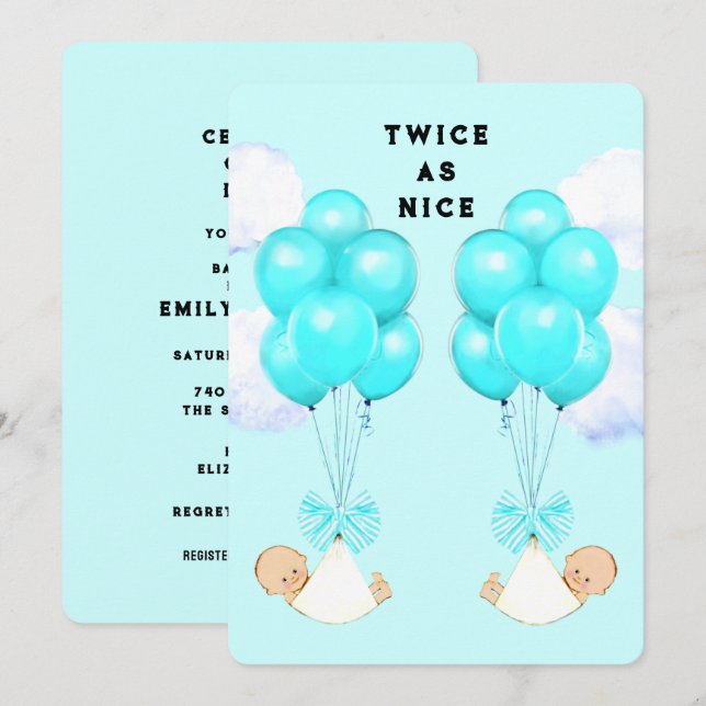 Twin Boys Baby Shower Invitations (Devant / Derrière)