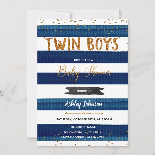 Twin Boys Baby Shower Konfetti Einladung (Vorderseite)