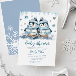 Twin Boys Baby shower Penguin Invitation
