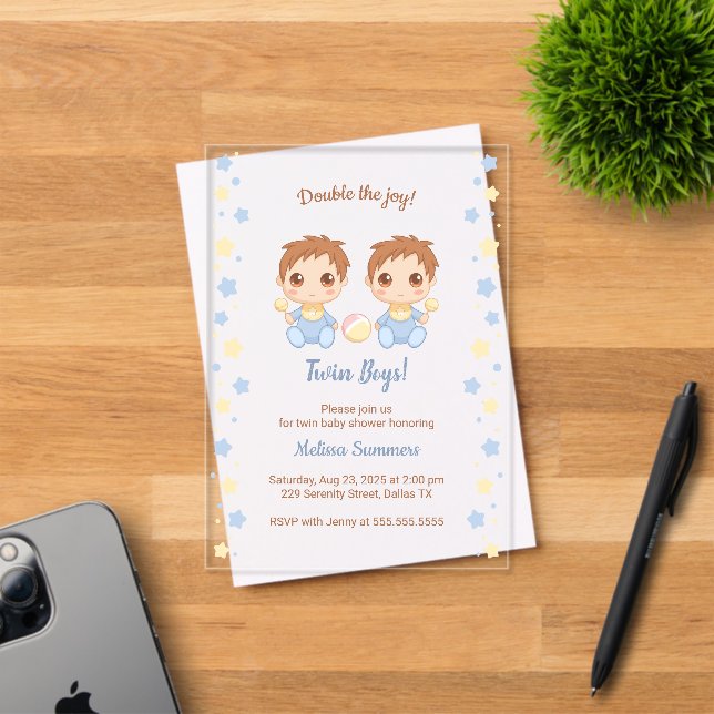 Twin Boys Baby Shower Transparent Acryleinladungen (Insitu (Einladungskarte))