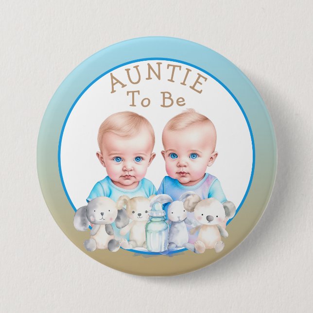 Twin Boy's Baby Shower Tuntie zu sein Button (Vorderseite)