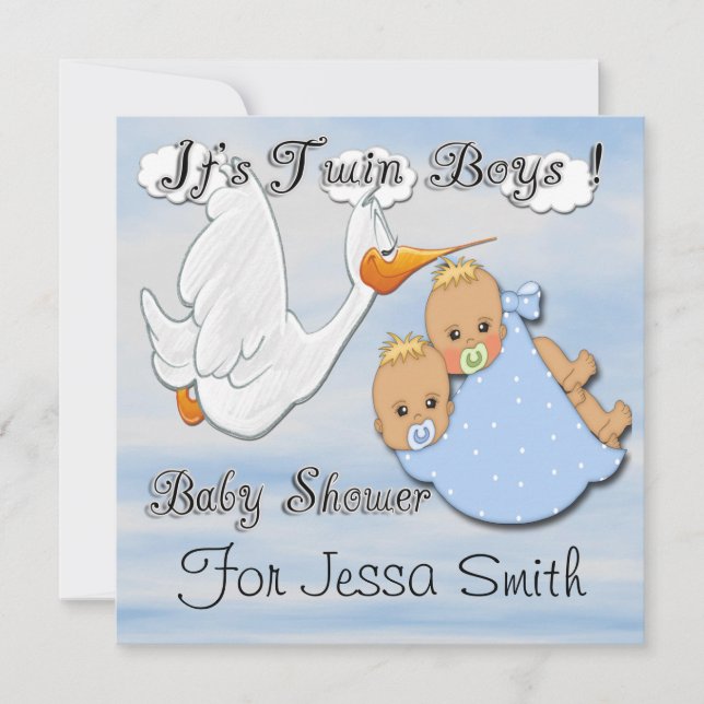 Twin Boys Blonde - Stork Baby Shower Einladungen (Vorderseite)