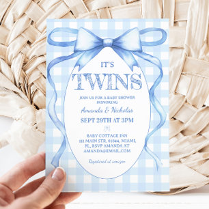 Twin Boys Blue Bow Vintag Niedlich Einladung