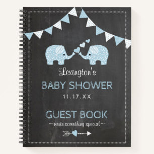 Twin Boys Blue Elephants Baby Shower Gästebuch   Notizbuch