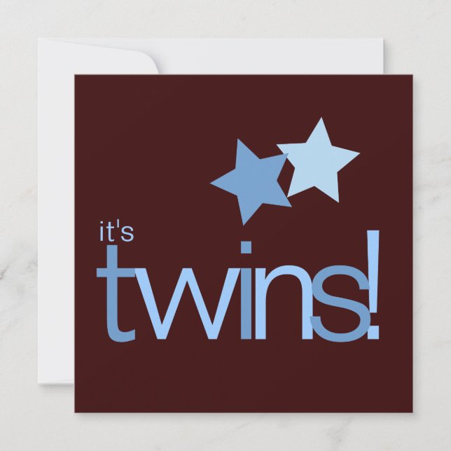 Twin Boys Blue Stars auf Braun Baby Dusche Einladung (Vorderseite)