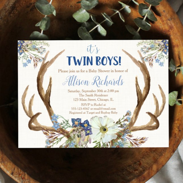 Twin boys cerfs bois baby shower invitation (Créateur téléchargé)
