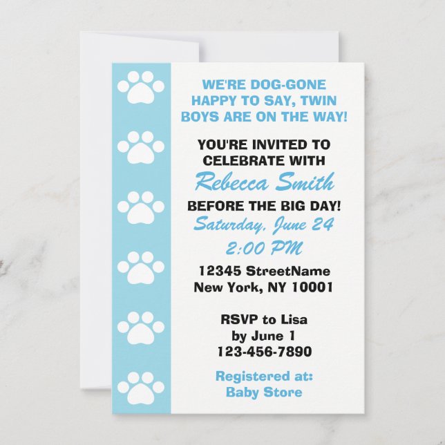 Twin Boys - Chien Theme Baby Shower Invitations (Devant)